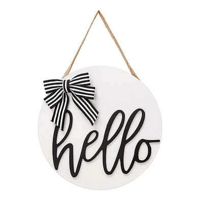 Home Decor White Hello Hanging Sign Farmhouse Office Front Door Decor hello welcome wood signs