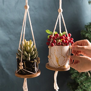 Indoor Outdoor Decor Colorful Ceramic Hanging Succulent Cactus Planter Pot With Cotton Rope Hanger