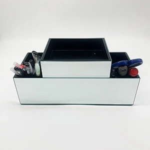 Home Deluxe Silver Mirror Jewelry Organizer Box Modern Desktop Cosmetic Makeup Storage Box With 2 Drawer Tiered