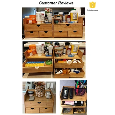 Eco Friendly 3-Tier Bamboo Wood Desk Organizer With Drawers For Office Toiletries Vanity