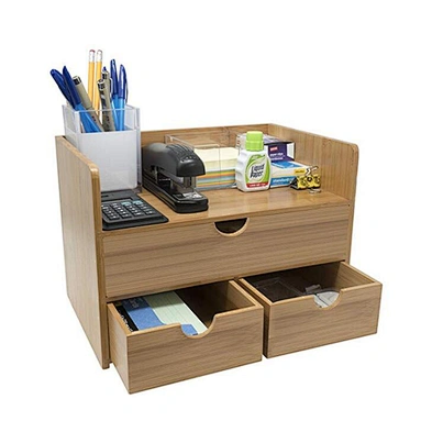 Eco Friendly 3-Tier Bamboo Wood Desk Organizer With Drawers For Office Toiletries Vanity