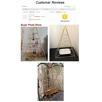 Rose Gold Jewelry Organizer Pyramid 4 Tier Jewelry Tower Decorative Metal Jewelry Holder Display With White Tray