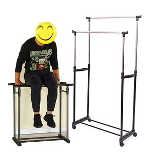 Stainless Two Layers Retractable Clothes Hanger Portable Clothing Hanging Garment Drying Rack