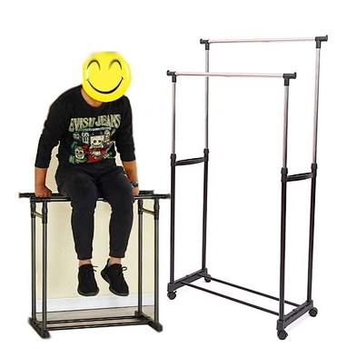 Stainless Two Layers Retractable Clothes Hanger Portable Clothing Hanging Garment Drying Rack