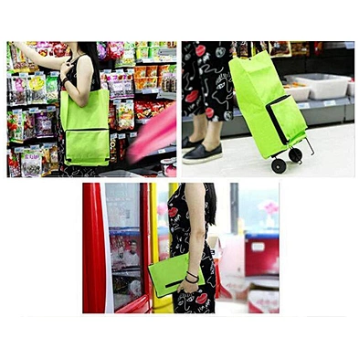 Customized Oxford ClothTrolley Bags Folding Shopping Cart Bag Reusable Green Grocery Bags with Wheels