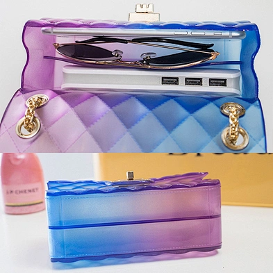 Fashion Custom Clear Transparent PVC Lingge Chain Jelly Handbags Lady Candy Color Gradient Designers Mini Handbags Women