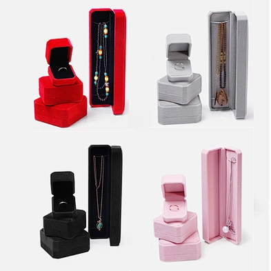 In stock colorful velvet jewelry box necklace ring bracelet jewelry packaging box