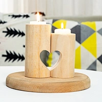 Christmas Gift Set of 2 Home Decor Heart-shaped Romantic Cute Decorative Wood Tea Light Candle Holders