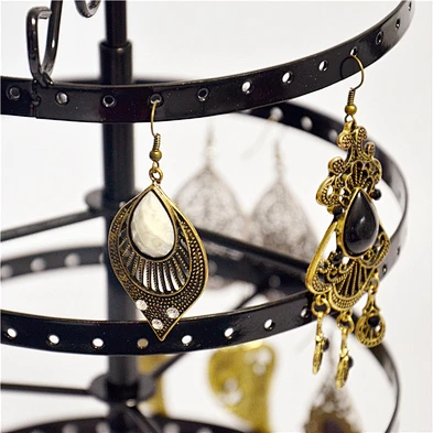 4 Tiers Black Rotating Spin Table 92 Pairs Earring Organizer Metal Earring Holder