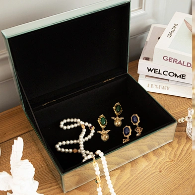 Customized Mirrored  Trinket Jewelry Box Women Jewelry Box Organizer With Crystal