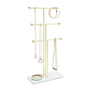 3 Tier Table Top Metal Necklace Bracelet Holder Hanging Jewelry Organizer With Jewelry Tray Base