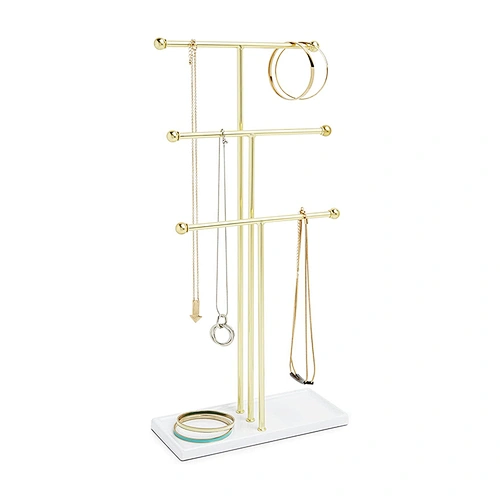 3 Tier Table Top Metal Necklace Bracelet Holder Hanging Jewelry Organizer With Jewelry Tray Base