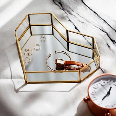 Mirror Tray Glass Tabletop Perfume Vanity Home Decor Jewelry Metallic Gold Metal Mirror Decorative Tray