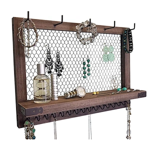 Vintage Rustic Chocolate Brown Jewelry Hanger Display Rack Earring Necklace Bracelets  Hanging Wall Mount Jewelry Organizer