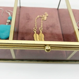 Decorative 3 Compartment Glass Jewelry Box Glass Trinket Jewellery Box Jewelry Gift Box With Gold Metal Frame