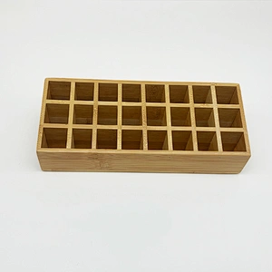 Wholesale Bamboo Lipstick Display Stand Storage Box 24 Grid Lipstick Organizer