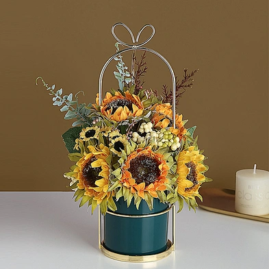 Wrought iron succulent flower pot simple nordic vase iron frame flower stand ceramic hydroponic gilded flower pot