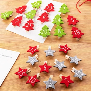 Hemp rope decoration photo clip Christmas tree shape 24 digital Christmas wooden clips