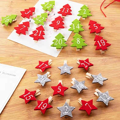 Hemp rope decoration photo clip Christmas tree shape 24 digital Christmas wooden clips