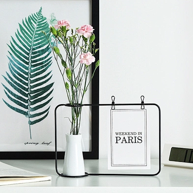 Home Decor Small Ceramic Vase Nordic Iron Art Vase Simple Iron Frame Hydroponic Plant Ceramic Vase