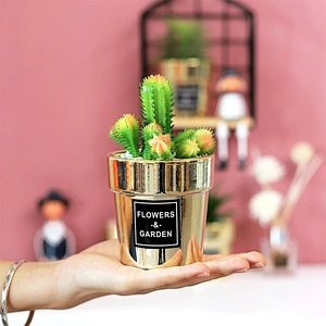 Wholesale home decoration simulation plant ceramic gold-plated cactus Potted plants