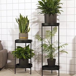 2pcs Modern Plant Stand Round Corner Metal Flower Pot Rack for Indoor Outdoor Potted Home Decorative Flower Stand