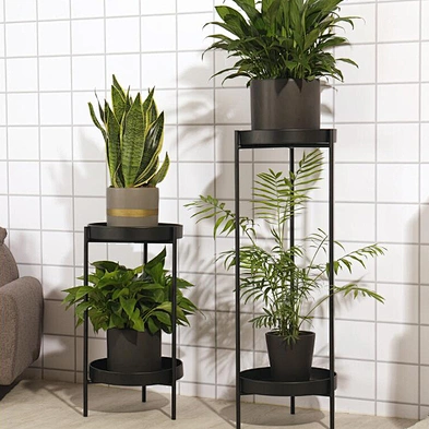 2pcs Modern Plant Stand Round Corner Metal Flower Pot Rack for Indoor Outdoor Potted Home Decorative Flower Stand