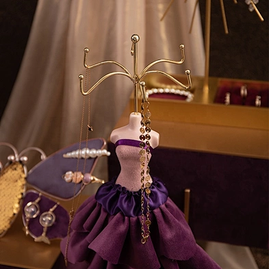New Design Fashion Purple Jewellery Mannequin Organizer Set Jewelry Display Stand Set For Necklace Earring Bracelet
