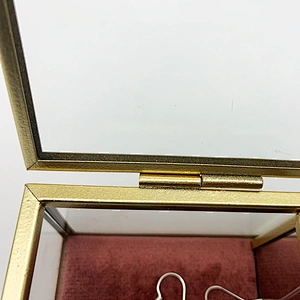 Decorative 3 Compartment Glass Jewelry Box Glass Trinket Jewellery Box Jewelry Gift Box With Gold Metal Frame