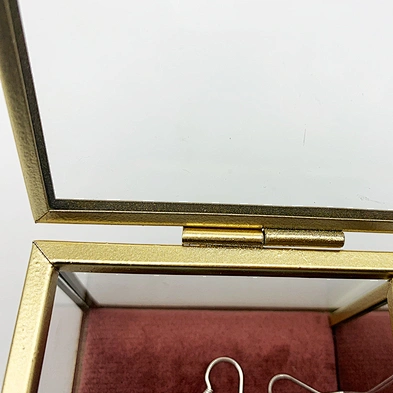 Decorative 3 Compartment Glass Jewelry Box Glass Trinket Jewellery Box Jewelry Gift Box With Gold Metal Frame