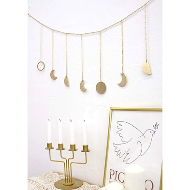 Gold Moon Phase Wall Hanging Moon Garland Decor Boho Home Decoration Shining Moon Hang Art Ornaments for Bedroom Headboard