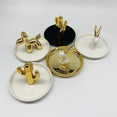 Wholesale Golden Animal Design Pineapple Ceramic Cactus Ring Dish Ceramic Cactus Ring Holder Jewelry Trinket Dish Tray