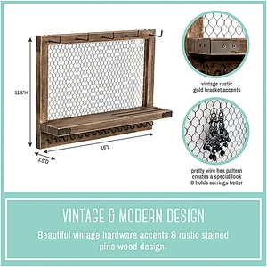 Vintage Rustic Chocolate Brown Jewelry Hanger Display Rack Earring Necklace Bracelets  Hanging Wall Mount Jewelry Organizer