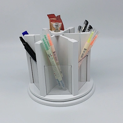 360-Degree Rotating Multi-Functional Wooden Pen Holder 6 Compartments Desktop Stationery Organizer Pen Holder