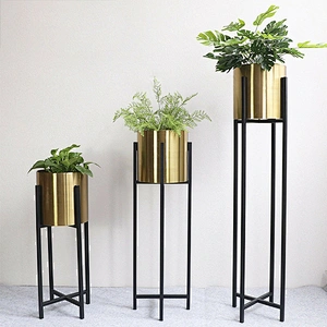 Modern Home Decor Metal Indoor Gold Planting Flower Pot Holder Floor Plant Stand