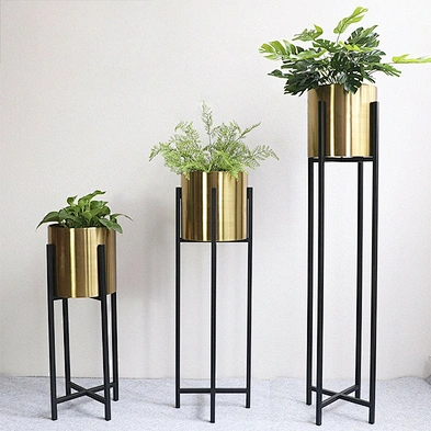 Modern Home Decor Metal Indoor Gold Planting Flower Pot Holder Floor Plant Stand