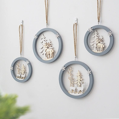 Nordic Wall Hanging Wooden Elk Pendant Tree Hanging Christmas Ornaments For Home Christmas  Decoration