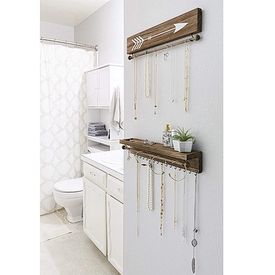 Customized Logo Two Pieces Hanging Wall Mount Jewelry Display Rustic Necklace Jewelry Organizer