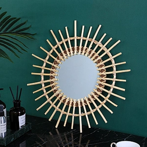 Home decorative Rattan round wall mirror creative art decoration mirror living room entrance mirrors decor wall