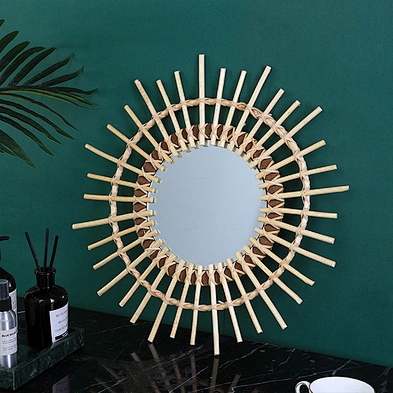Home decorative Rattan round wall mirror creative art decoration mirror living room entrance mirrors decor wall