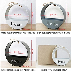Home Decor Round Shape Wall Hanging Iron Artificial Flower Pot Planter Basket with Braided Rope Handles