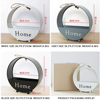 Home Decor Round Shape Wall Hanging Iron Artificial Flower Pot Planter Basket with Braided Rope Handles