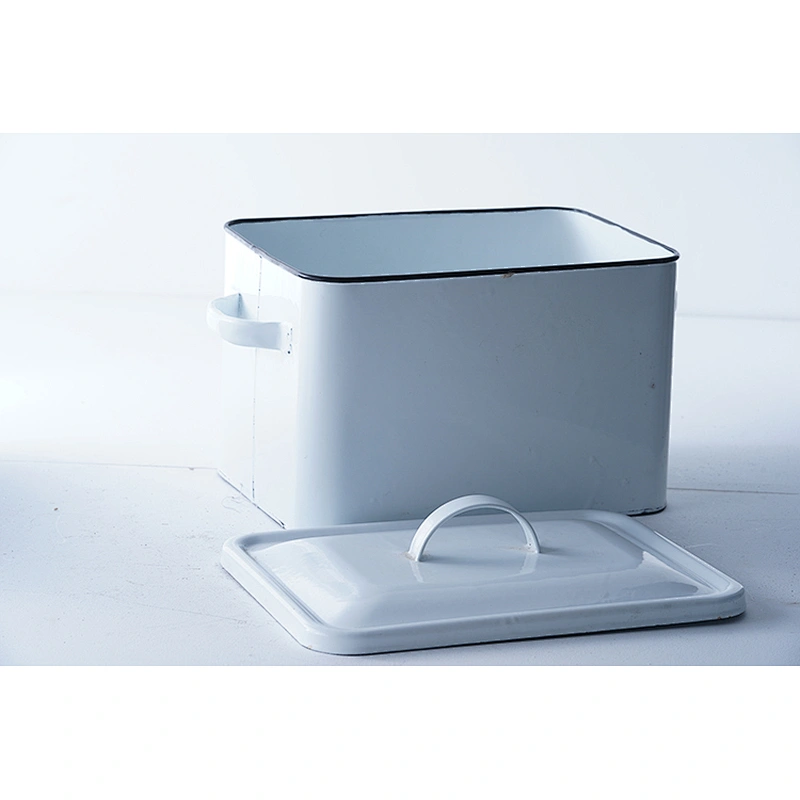 Household rectangle large capacity white multi-functional strong carbon steel metal enamel kettle with lid