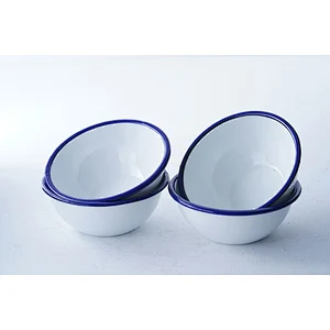 Professional tableware wholesale accept customized brand classic design white carbon steel enamel salad soup rice bowl