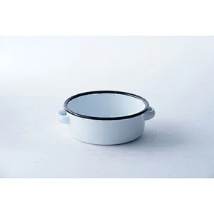 Hot sale multiple sizes available white flat bottom carbon steel enamel metal bowls wholesale with two side handle