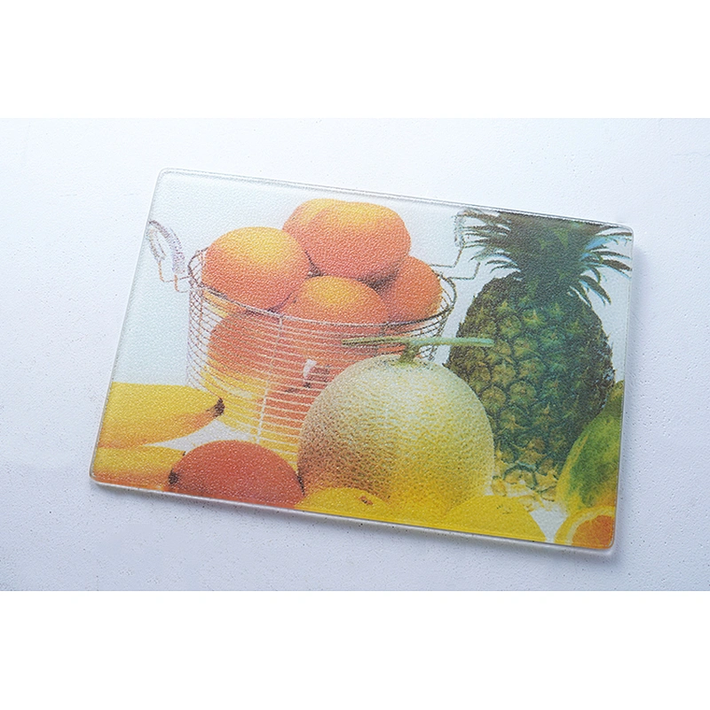 Wholesale OEM ODM custom fruit printed design household durable cutting board tempered glass chopping board