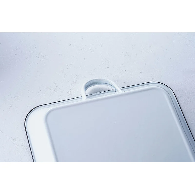 Hot sale durable white rectangular big capacity dinner party carbon steel enameled metal dishes plates with two side handle