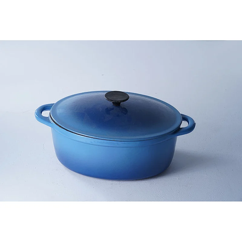 Cheap price OEM ODM available kitchen gas induction blue oval cast iron enamel cookware stock soup pot