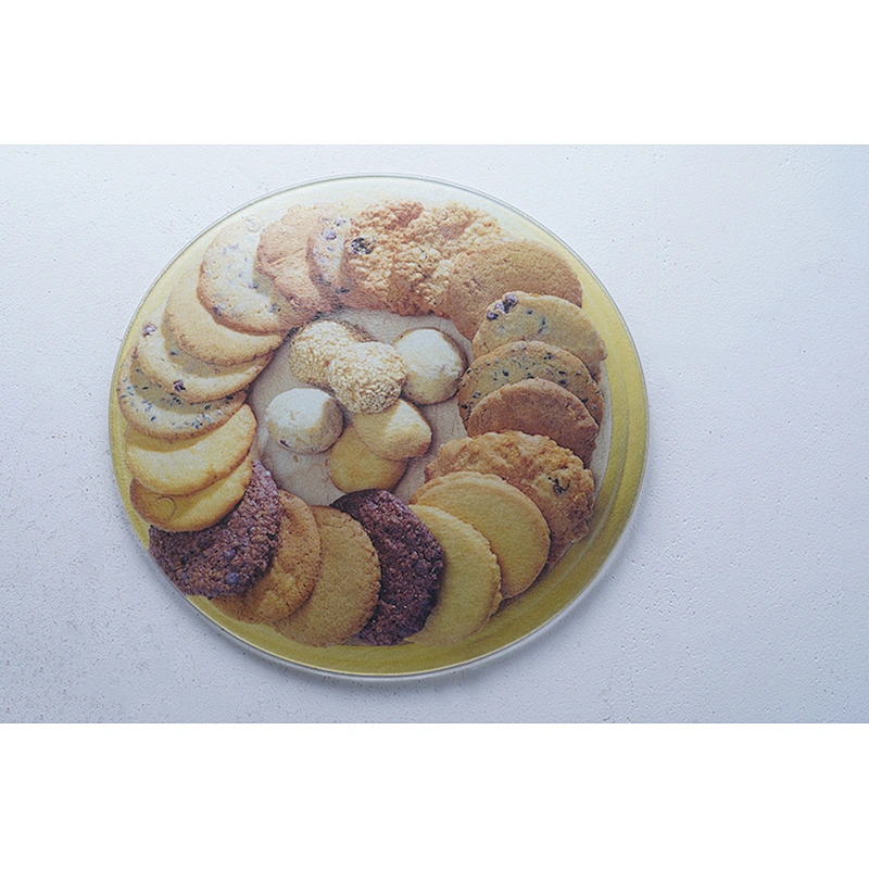 Wholesale kitchen tools customized cookies printed design tempered glass cutting board round chopping board