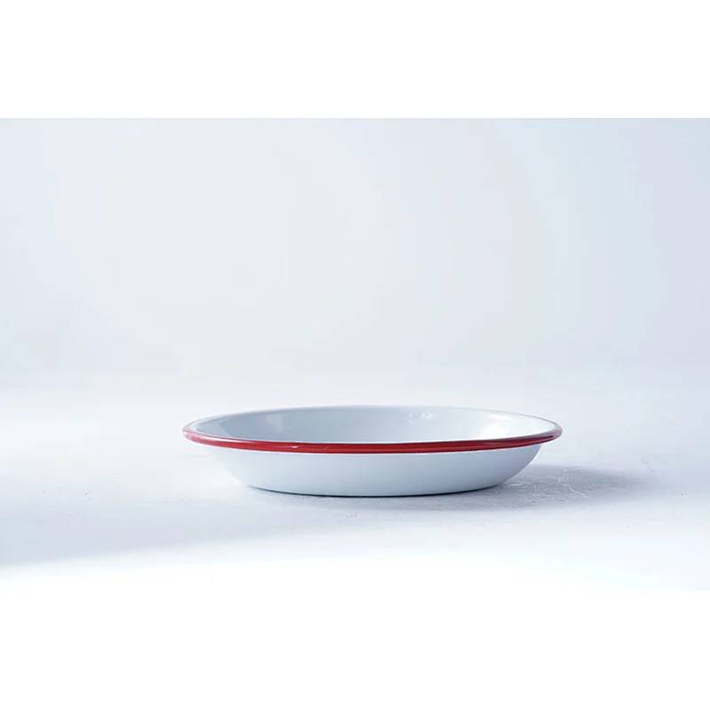 Hot sale high quality classic design white round multiple sizes carbon steel enamel camping dishes plate sets